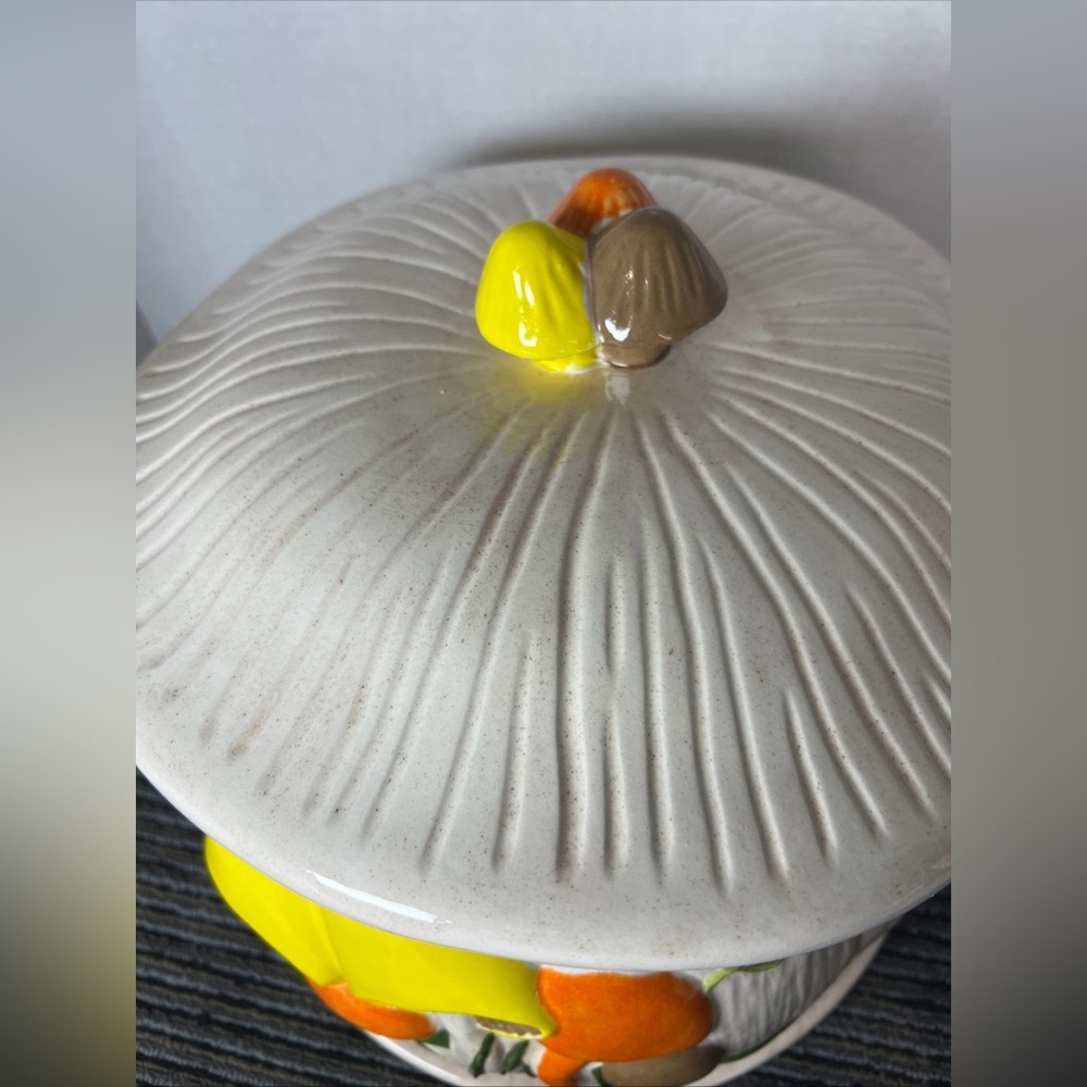 Vtg 1974 Arnels 3D Mushroom Divided 4 Canister Lazy Susan W/Lid & Tray-Ceramic - Picture 10 of 16
